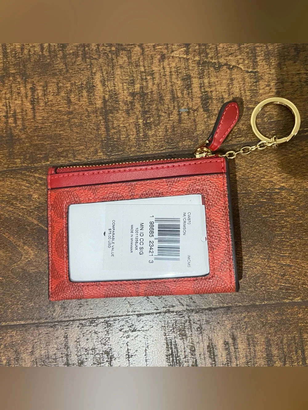 Coach Mini Skinny ID Case in Signature Canvas Crimson Red